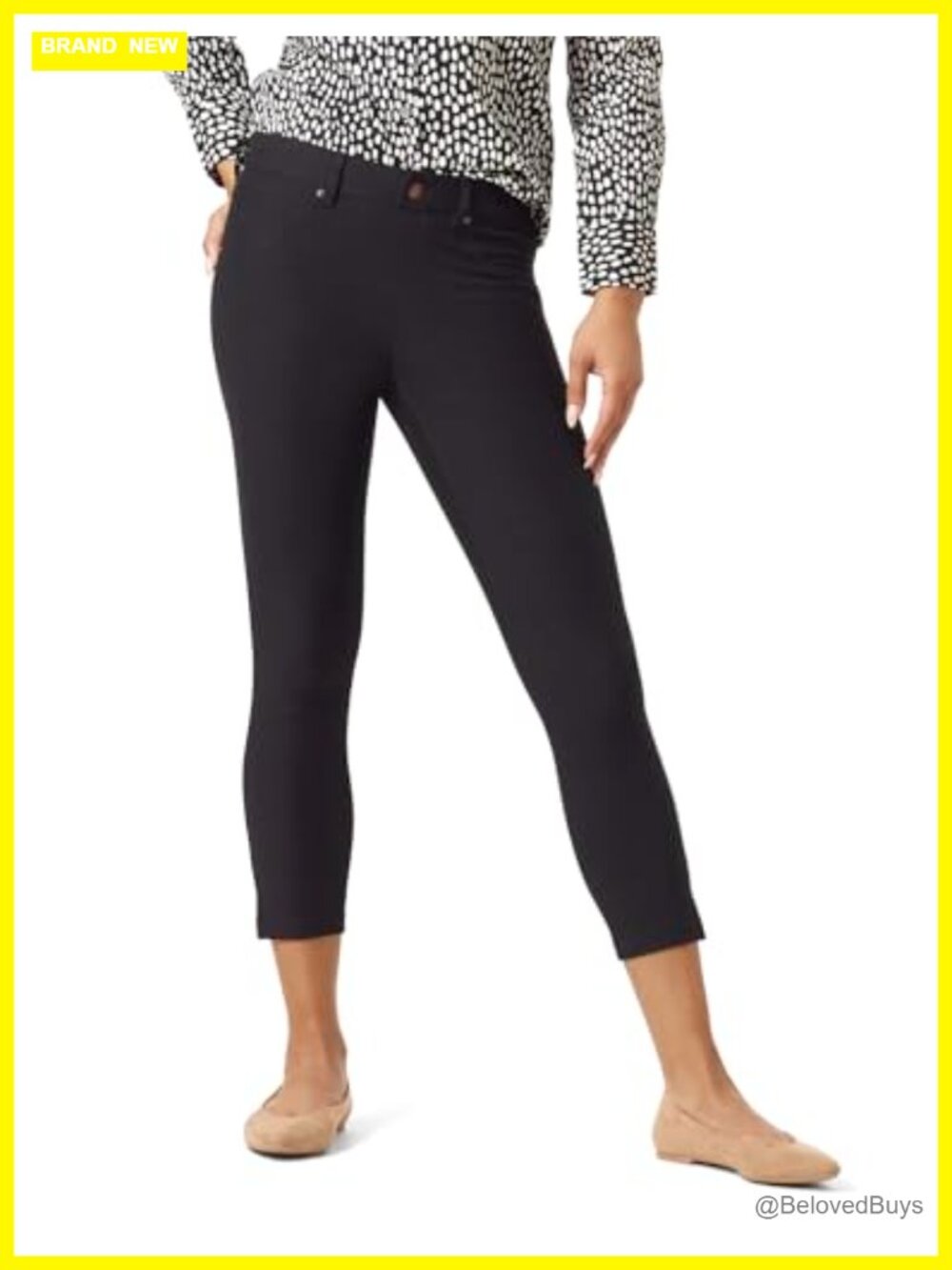 Ankle Slit Denim Capri Leggings Stretch Pull On Pockets Casual